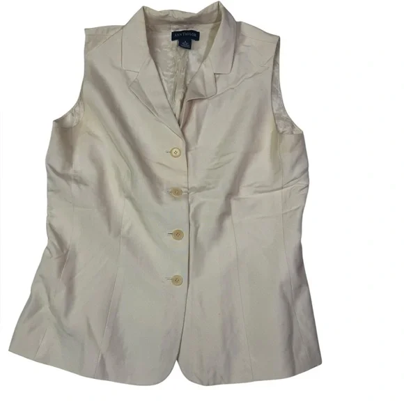 Ann Taylor 100% Silk Sleeveless Vest Blazer – Size 8, Ivory/light Beige - Picture 1 of 6